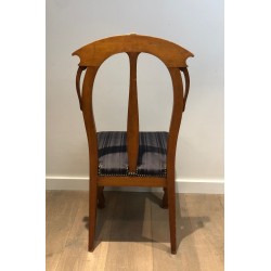 Suite of Four Art Nouveau Cherry Wood Chairs, Carved Floral Motifs, c. 1900