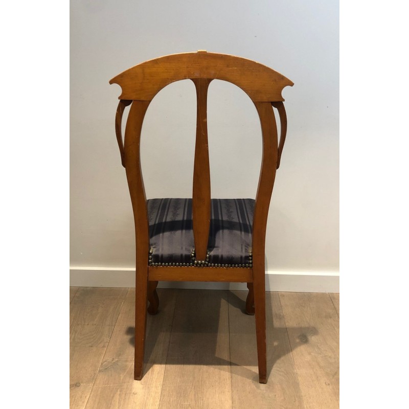 Suite de Quatre Chaises Art Nouveau Merisier, Décors Floraux, vers 1900