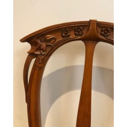 Suite de Quatre Chaises Art Nouveau Merisier, Décors Floraux, vers 1900