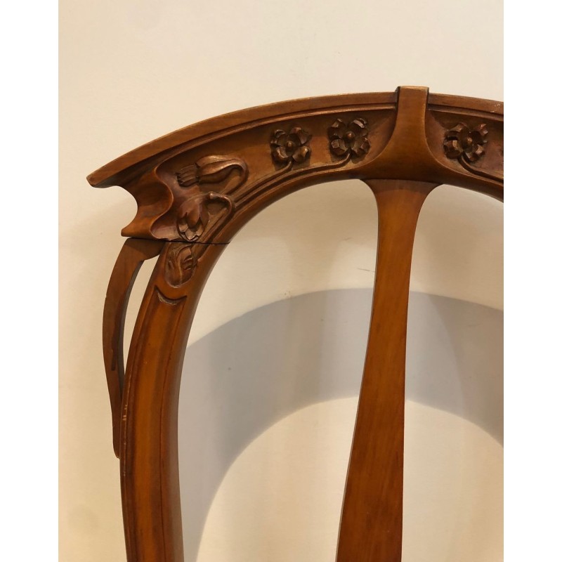 Suite de Quatre Chaises Art Nouveau Merisier, Décors Floraux, vers 1900