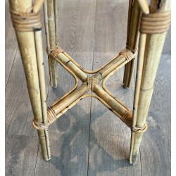 Set of Four Rattan Bar Stools, Mid-Century Modern, French, c. 1970