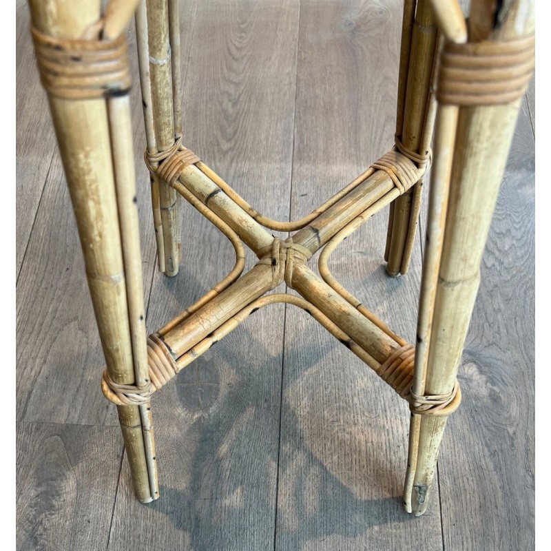 Set of Four Rattan Bar Stools, Mid-Century Modern, French, c. 1970