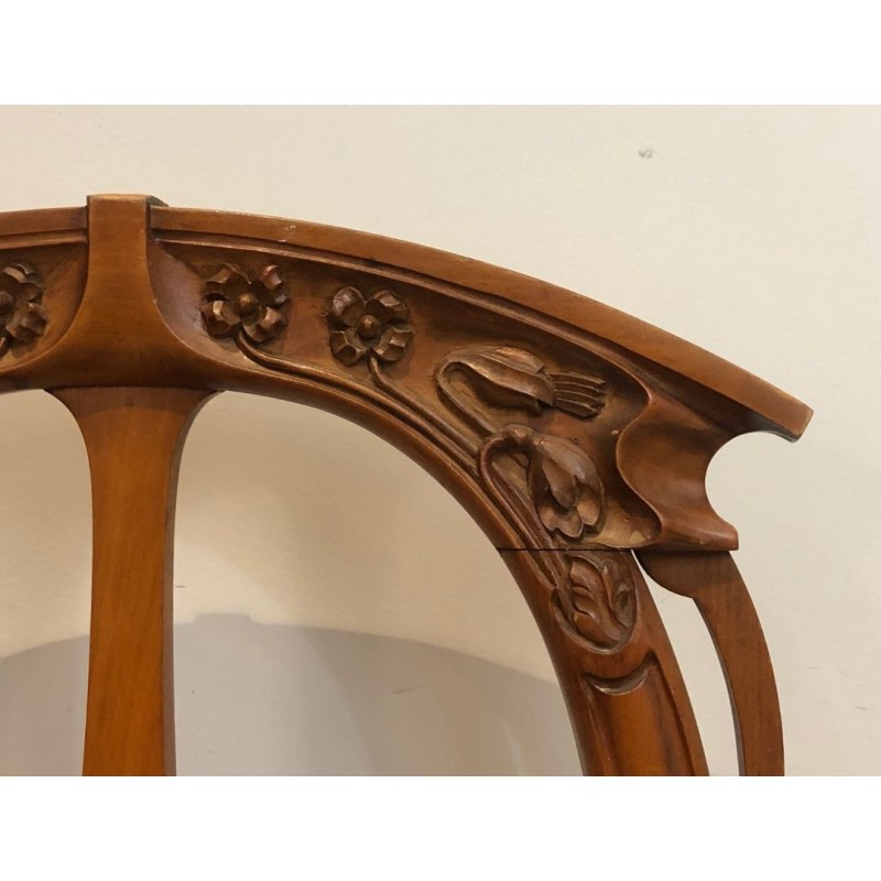 Suite of Four Art Nouveau Cherry Wood Chairs, Carved Floral Motifs, c. 1900