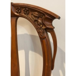 Suite of Four Art Nouveau Cherry Wood Chairs, Carved Floral Motifs, c. 1900