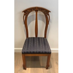 Suite de Quatre Chaises Art Nouveau Merisier, Décors Floraux, vers 1900