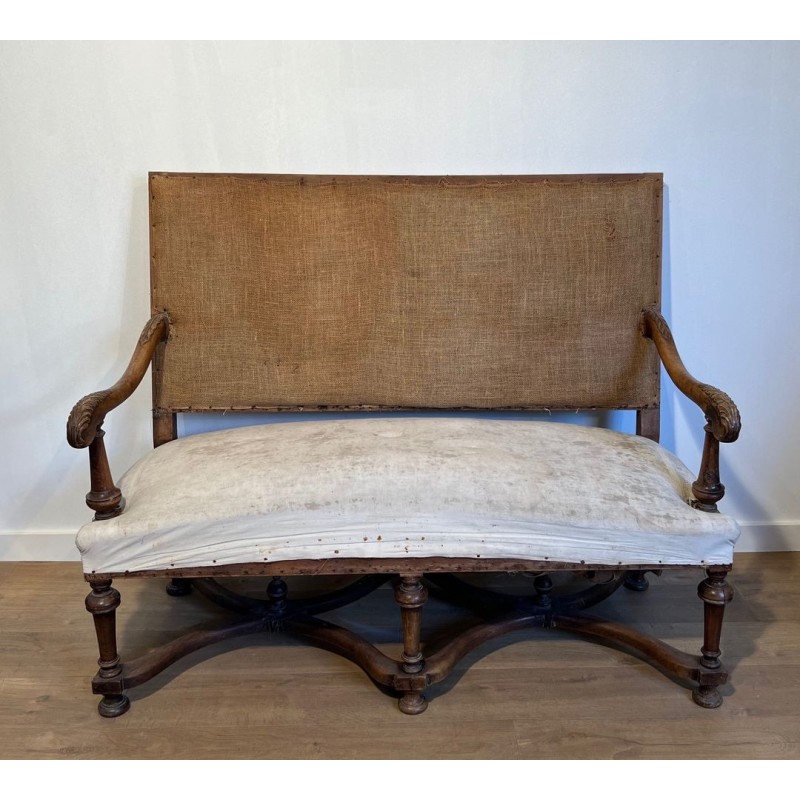 High-Backed Walnut Sofa, Louis XIII Style, French Work, circa 1880