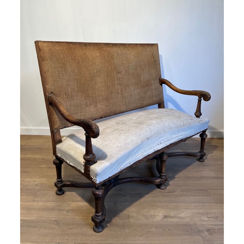 Canapé à Haut Dossier en Noyer, Style Louis XIII, Travail Français, 1880