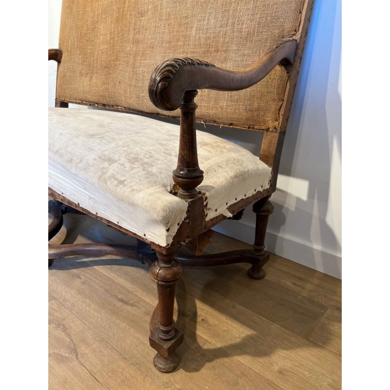 Canapé à Haut Dossier en Noyer, Style Louis XIII, Travail Français, 1880