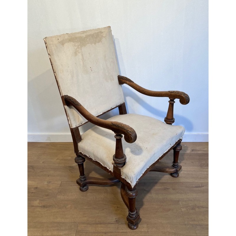 Paire de Fauteuils Haut Dossier Noyer, Style Louis XIII, France, 1880