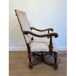 Paire de Fauteuils Haut Dossier Noyer, Style Louis XIII, France, 1880