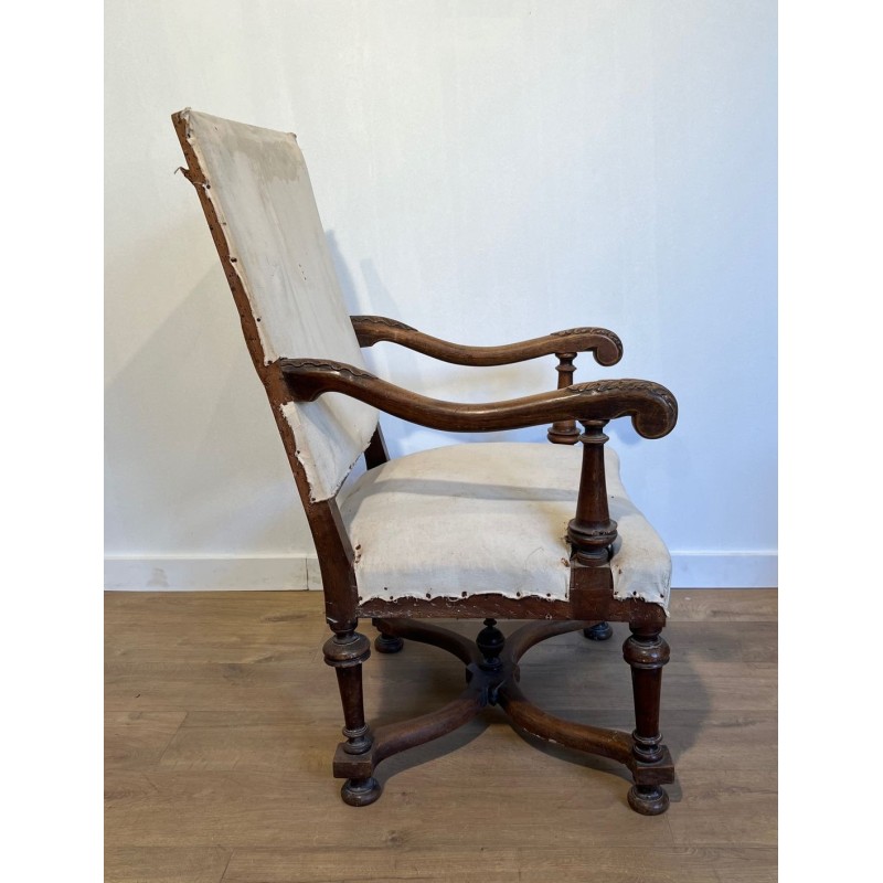 Pair of High-Backed Walnut Armchairs, Louis XIII Style, French, c. 1880