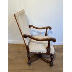 Pair of High-Backed Walnut Armchairs, Louis XIII Style, French, c. 1880