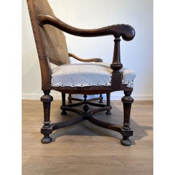 High-Backed Walnut Sofa, Louis XIII Style, French Work, circa 1880
