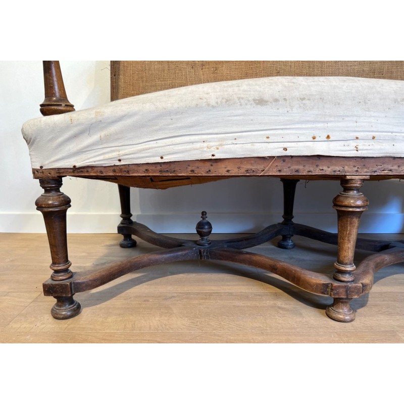 High-Backed Walnut Sofa, Louis XIII Style, French Work, circa 1880