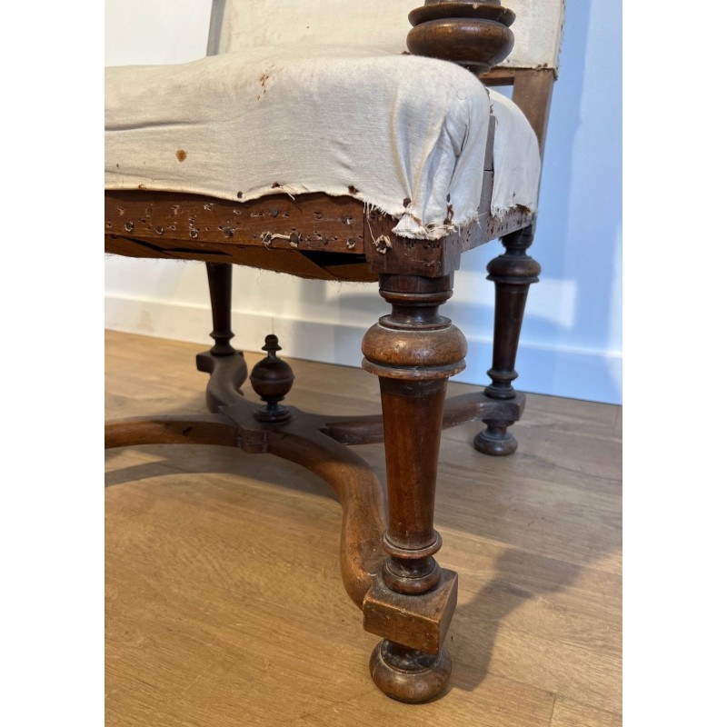 Paire de Fauteuils Haut Dossier Noyer, Style Louis XIII, France, 1880