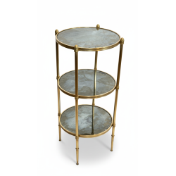 Three Tiers Round Gueridon with Eglomized Mirror Tops by Maison Baguès