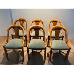 Set of Six Art Déco Walnut Gondola Chairs French circa 1930