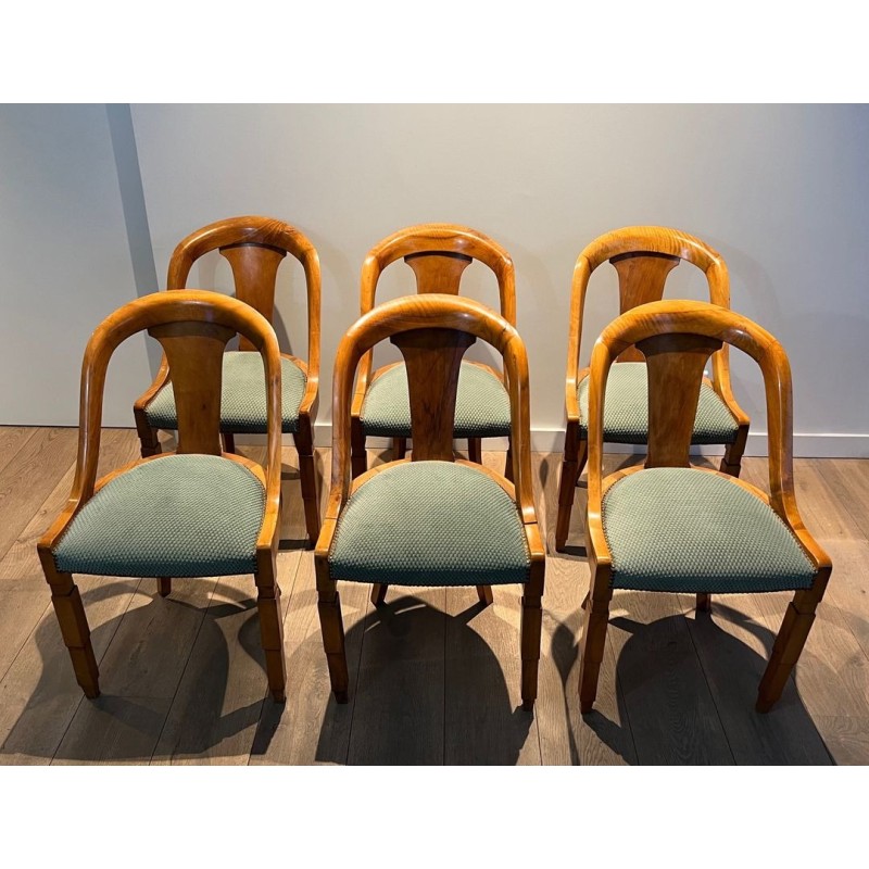 Set of Six Art Déco Walnut Gondola Chairs French circa 1930