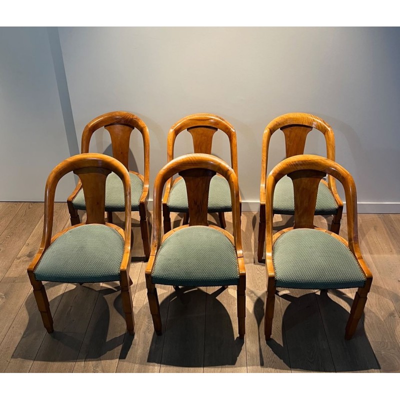 Suite Six Chaises Gondoles Noyer Art Déco France 1930
