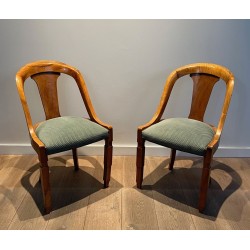 Set of Six Art Déco Walnut Gondola Chairs French circa 1930
