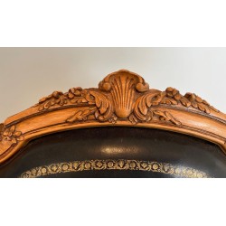Fauteuil à la Reine Carved Walnut Gold-Tooled Leather Louis XV French 1950