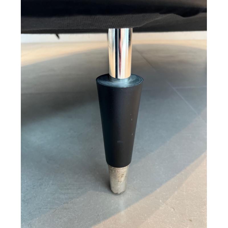 Rare Canapé Oval Cuir Noir Pieds Chromés Mid-Century Modern France 1970