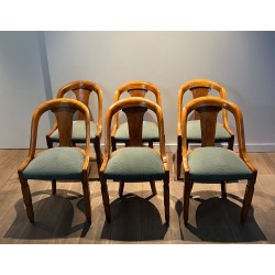 Suite Six Chaises Gondoles Noyer Art Déco France 1930