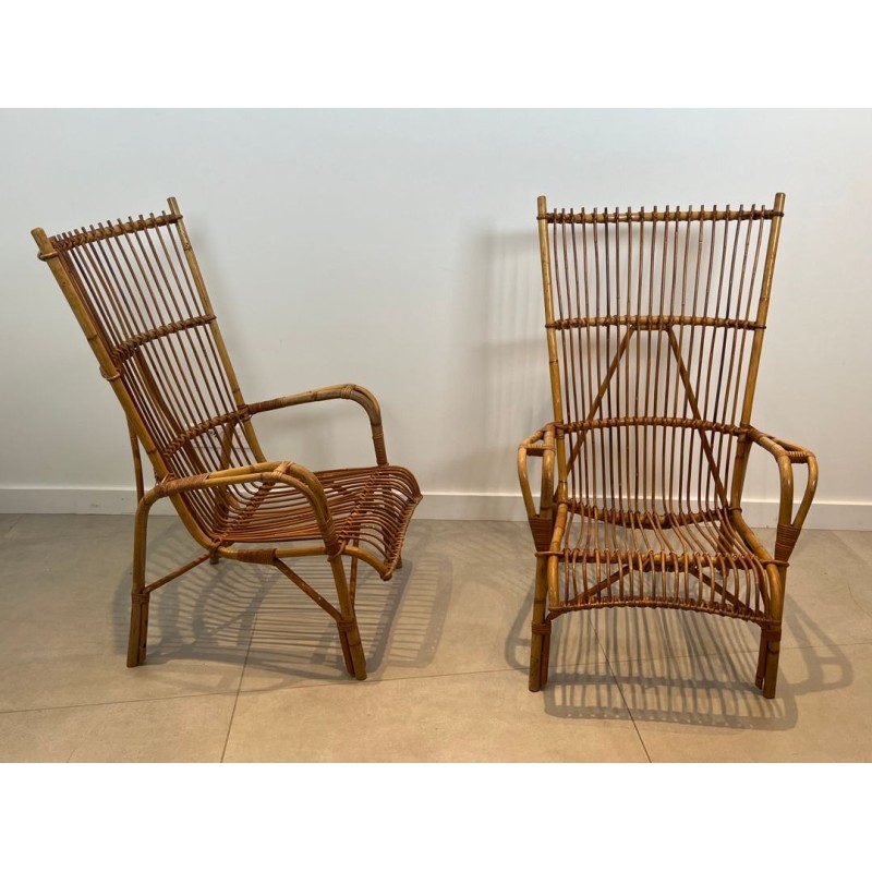 Paire de Hauts Fauteuils Design en Rotin