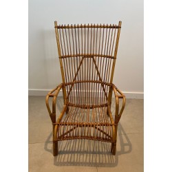 Paire de Hauts Fauteuils Design en Rotin