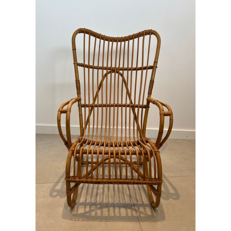 Paire Fauteuils Rotin Mid-Century Modern France 1950
