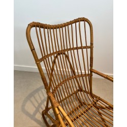 Paire Fauteuils Rotin Mid-Century Modern France 1950