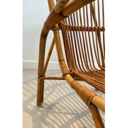 Paire Hauts Fauteuils Rotin Mid-Century Modern France 1950