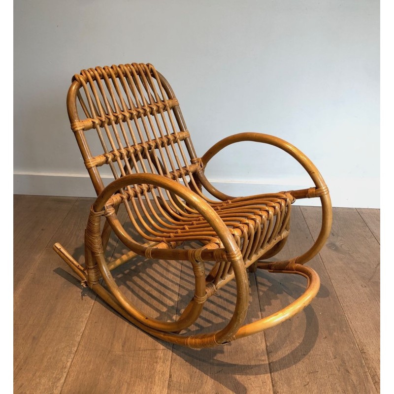 Fauteuil Bascule Enfant Rotin Travail Français 1970