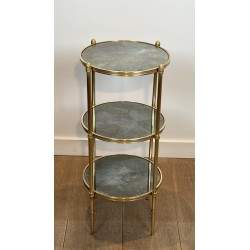 Three Tiers Round Gueridon with Eglomized Mirror Tops by Maison Baguès