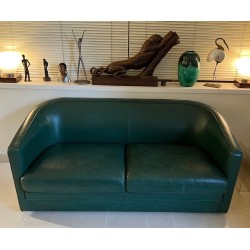 Canapé Cuir Vert Art Déco Révival France 1980