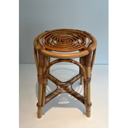 Pouf Tambour Rotin Mid-Century Modern Travail Français 1950