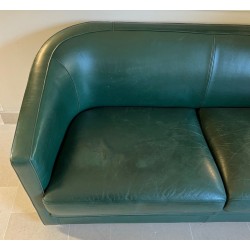 Art Déco Revival Dark Green Leather Sofa French 1980