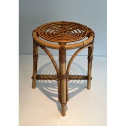 Pouf Tambour Rotin Mid-Century Modern Travail Français 1950