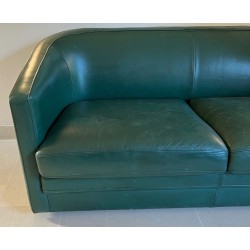 Art Déco Revival Dark Green Leather Sofa French 1980