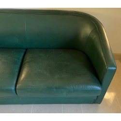 Art Déco Revival Dark Green Leather Sofa French 1980