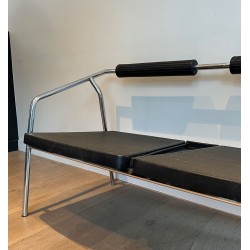 Canapé Design en Métal Chromé et Caoutchouc signé System. Travail Français. Vers 1970