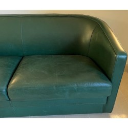 Art Déco Revival Dark Green Leather Sofa French 1980