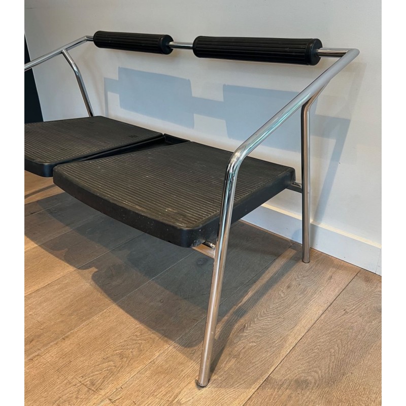 Canapé Design System Chrome Caoutchouc Noir France 1970