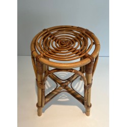 Pouf Tambour Rotin Mid-Century Modern Travail Français 1950