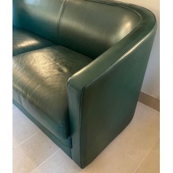 Canapé Cuir Vert Art Déco Révival France 1980