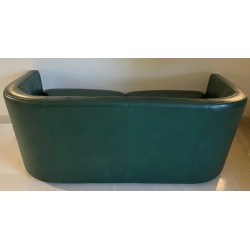 Art Déco Revival Dark Green Leather Sofa French 1980