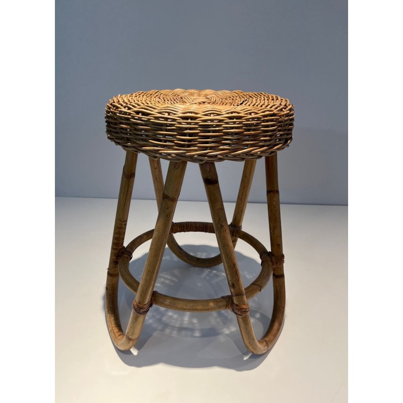 Rattan Stool Style Franco Albini Italian Work 1950
