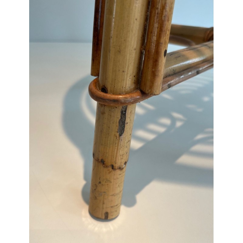 Circular Rattan Drum Stool Mid-Century Modern French 1950