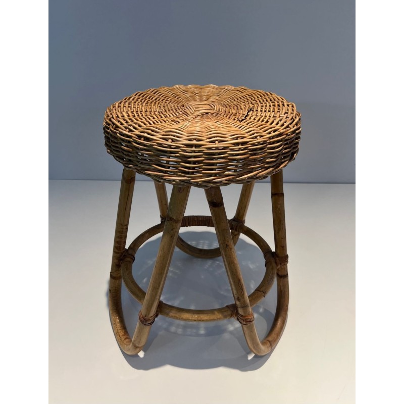 Rattan Stool Style Franco Albini Italian Work 1950
