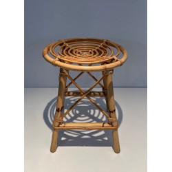 Rattan Drum Stool Style Jean Royère French 1970